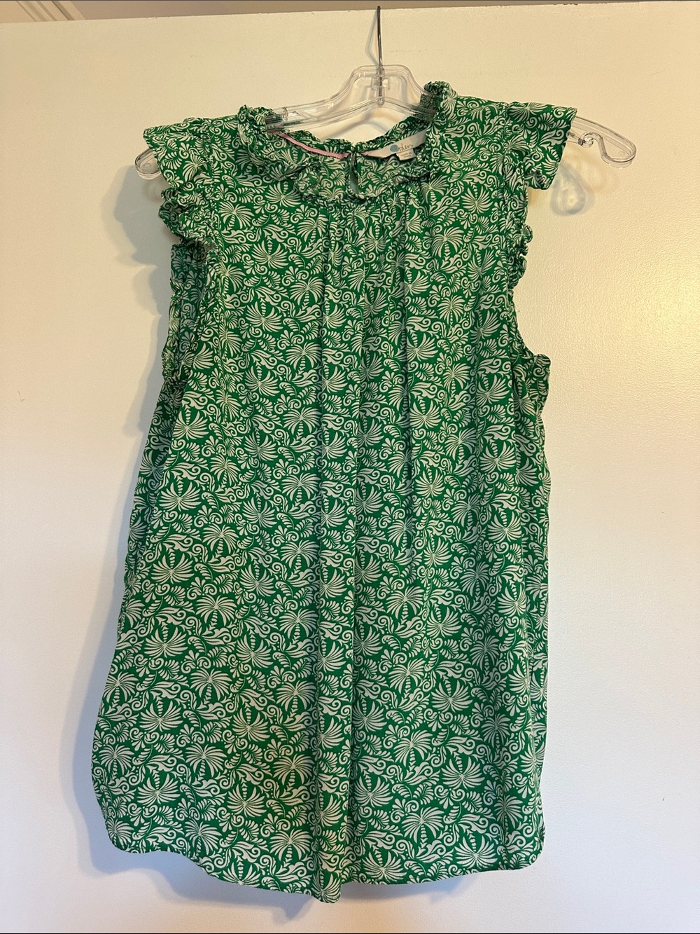 Boden Green Palm Print Ruffle Neck Blouse
